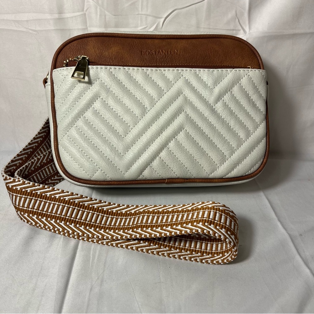 👜 Bostanten Brand Brown & White Quilted Vegan Leather Handbag